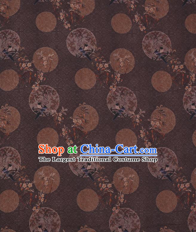 Chinese Classical Birds Pattern Brown Gambiered Guangdong Silk Traditional Cheongsam Watered Gauze Fabric