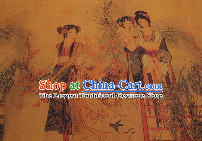 China Classical Noble Lady Pattern Yellow Silk Fabric Watered Gauze Traditional Cheongsam Cloth