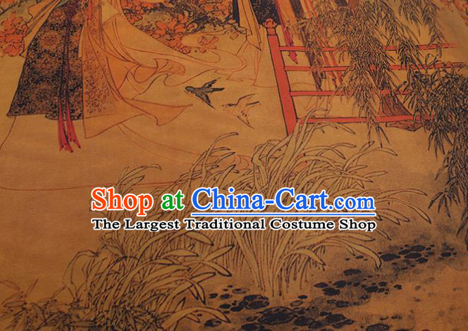 China Classical Noble Lady Pattern Yellow Silk Fabric Watered Gauze Traditional Cheongsam Cloth