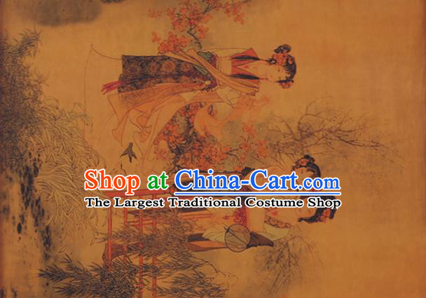 China Classical Noble Lady Pattern Yellow Silk Fabric Watered Gauze Traditional Cheongsam Cloth