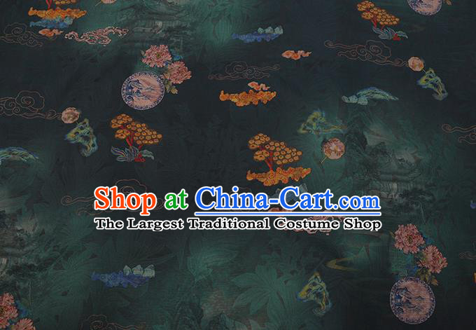 Chinese Classical Flowers Pattern Dark Green Gambiered Guangdong Silk Fabric Traditional Cheongsam Watered Gauze