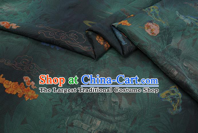 Chinese Classical Flowers Pattern Dark Green Gambiered Guangdong Silk Fabric Traditional Cheongsam Watered Gauze