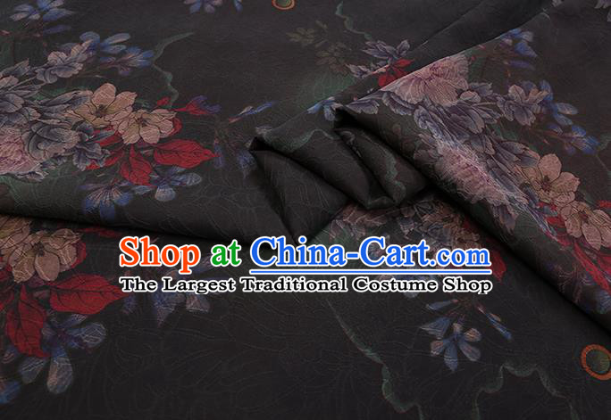 Chinese Traditional Cheongsam Watered Gauze Classical Flowers Pattern Black Gambiered Guangdong Silk Fabric