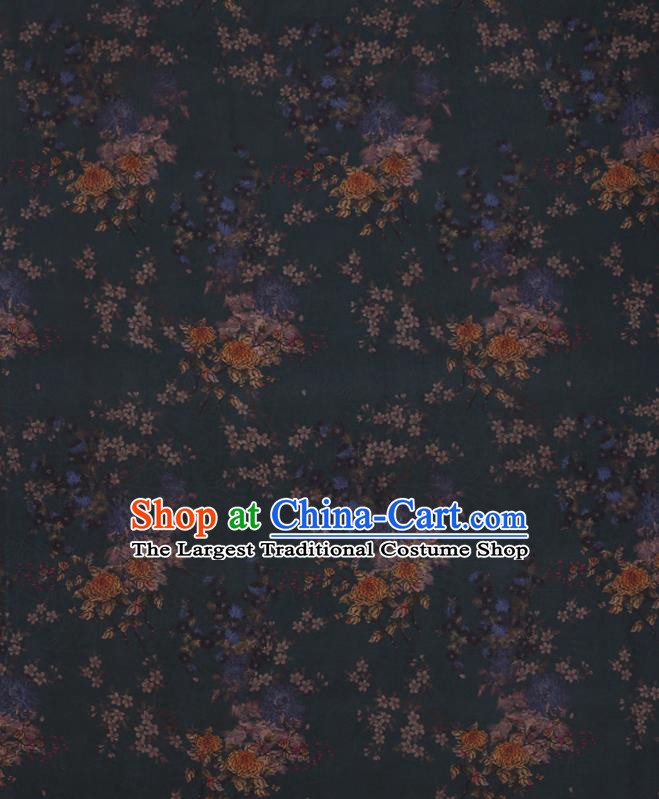 Chinese Traditional Cheongsam Gambiered Guangdong Watered Gauze Classical Chrysanthemum Pattern Dark Green Silk Fabric