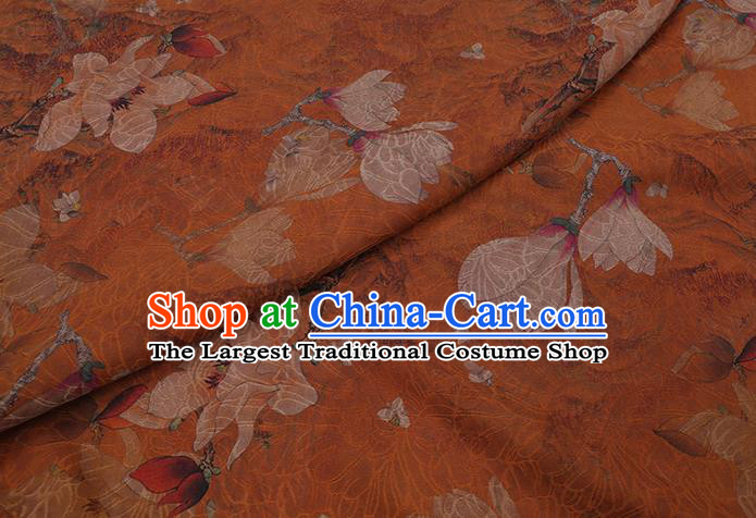 Chinese Traditional Cheongsam Silk Fabric Classical Mangnolia Pattern Orange Gambiered Guangdong Gauze
