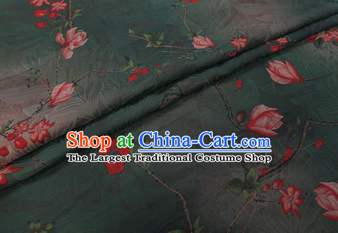 Chinese Classical Mangnolia Pattern Green Gambiered Guangdong Gauze Traditional Cheongsam Silk Fabric