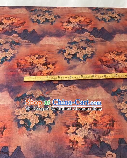 Chinese Cheongsam Classical Pear Blossom Pattern Orange Gambiered Guangdong Silk Traditional Watered Gauze Satin Fabric