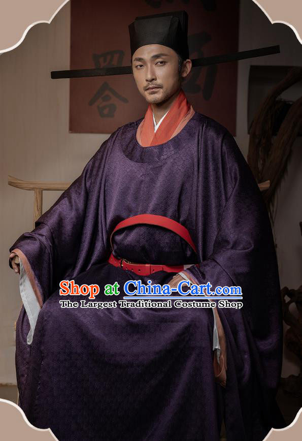 China Ancient Emperor Purple Hanfu Robe Traditional Song Dynasty Male Historical Clothing