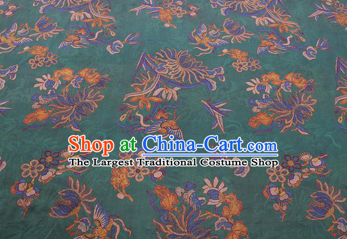 Chinese Traditional Gambiered Guangdong Gauze Cheongsam Cloth Fabric Classical Chrysanthemum Pattern Green Silk Drapery