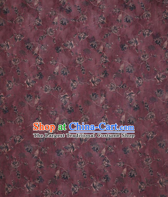 Chinese Classical Pattern Purple Silk Drapery Traditional Cheongsam Fabric Gambiered Guangdong Gauze