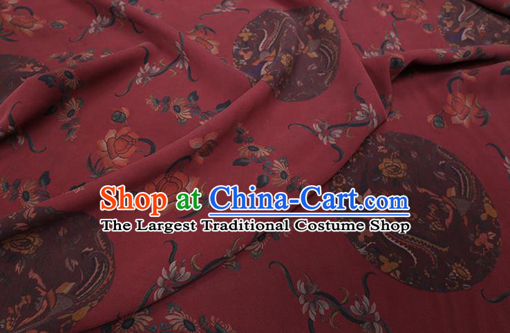 Chinese Classical Phoenix Peony Birds Pattern Silk Drapery Gambiered Guangdong Gauze Traditional Cheongsam Red Silk Fabric