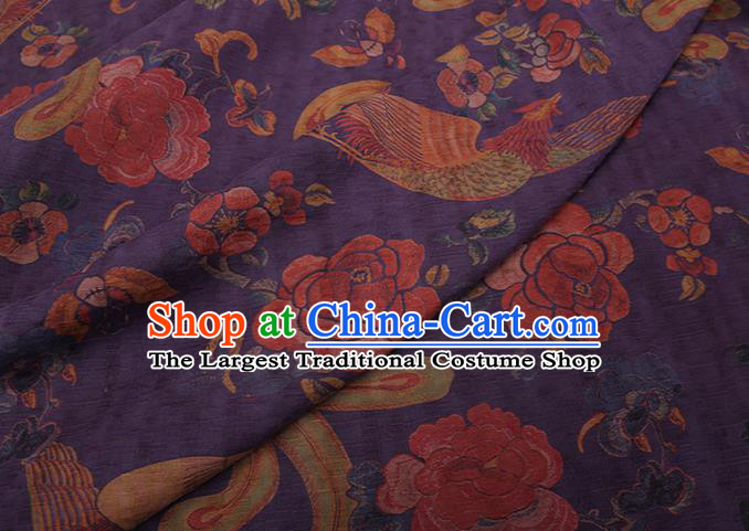 Chinese Traditional Cheongsam Gambiered Guangdong Gauze Purple Silk Fabric Classical Peony Phoenix Pattern Silk Drapery