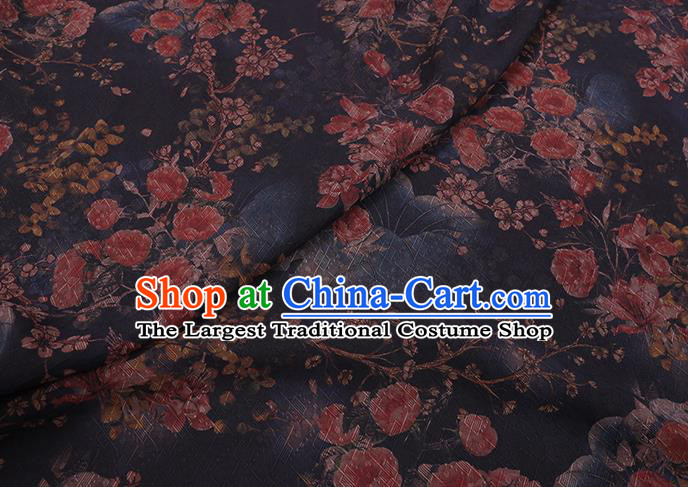 Chinese Classical Flowers Pattern Satin Fabric Cheongsam Damask Traditional Gambiered Guangdong Gauze Cloth Black Silk Drapery