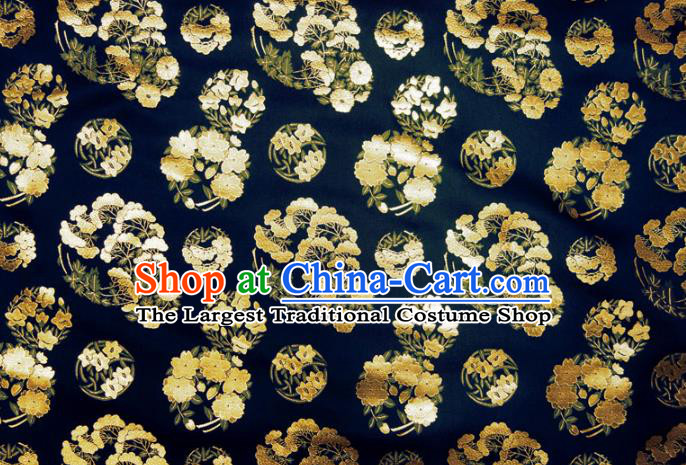 Asian Traditional Sakura Pine Pattern Design Brocade Japanese Kimono Fabric Nishijin Navy Tapestry Satin
