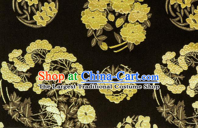 Asian Traditional Sakura Pine Pattern Design Brocade Japanese Kimono Fabric Nishijin Navy Tapestry Satin