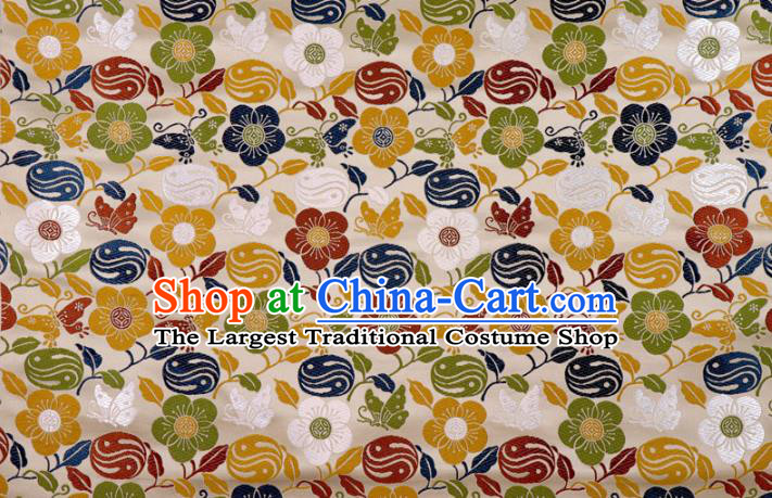Japanese Traditional Butterfly Plum Pattern Design Brocade Nishijin Tapestry Satin Asian Kimono Beige Cloth Fabric