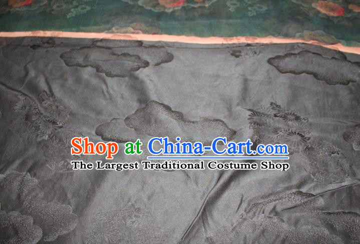 Chinese Classical Lotus Flowers Pattern Silk Drapery Traditional Gambiered Guangdong Gauze Cheongsam Dark Green Satin Fabric