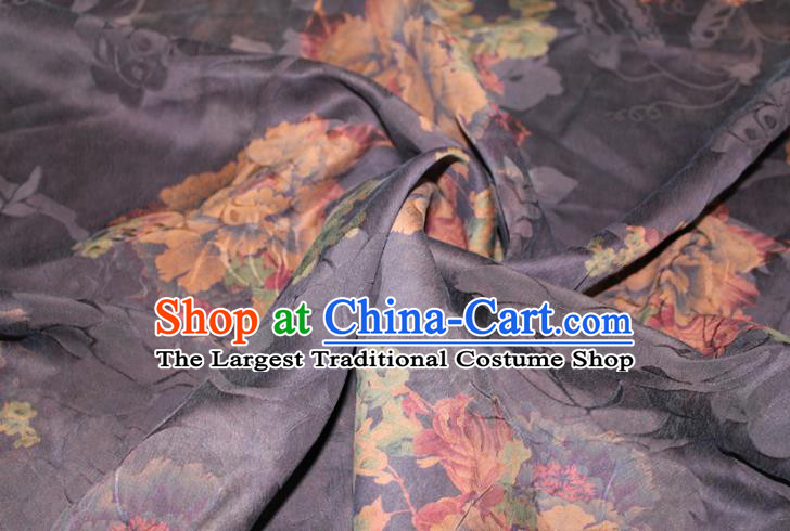 Chinese Classical Peony Pattern Silk Drapery Traditional Gambiered Guangdong Gauze Cheongsam Black Satin Fabric