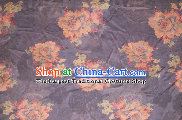 Chinese Classical Peony Pattern Silk Drapery Traditional Gambiered Guangdong Gauze Cheongsam Black Satin Fabric