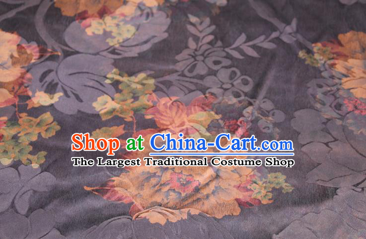 Chinese Classical Peony Pattern Silk Drapery Traditional Gambiered Guangdong Gauze Cheongsam Black Satin Fabric
