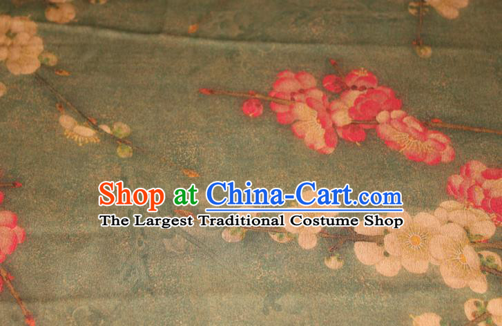 Chinese Traditional Cheongsam Gambiered Guangdong Gauze Fabric Classical Plum Blossom Pattern Olive Green Silk Drapery