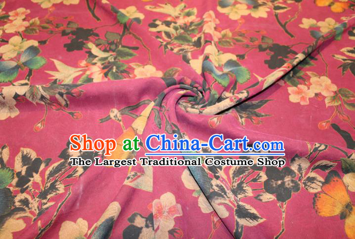 Chinese Classical Flowers Butterfly Pattern Silk Drapery Traditional Gambiered Guangdong Gauze Cheongsam Rosy Satin Fabric