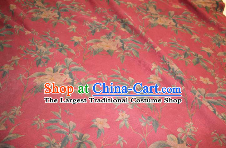 Chinese Classical Flowers Pattern Silk Drapery Traditional Gambiered Guangdong Gauze Cheongsam Red Satin Fabric