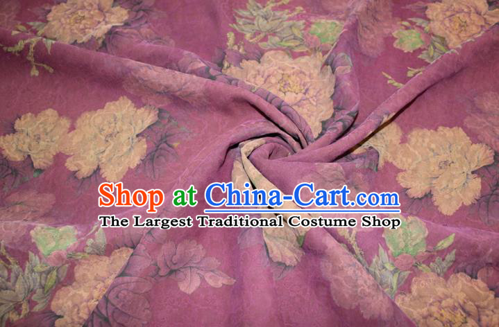 Chinese Classical Peony Pattern Silk Drapery Traditional Gambiered Guangdong Gauze Cheongsam Purple Satin Fabric