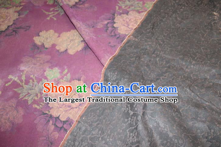 Chinese Classical Peony Pattern Silk Drapery Traditional Gambiered Guangdong Gauze Cheongsam Purple Satin Fabric