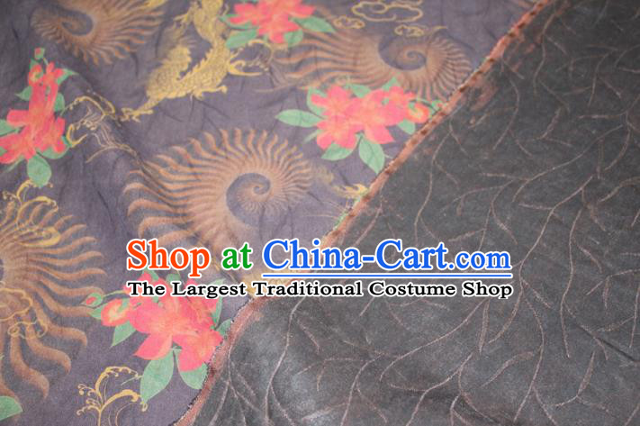 Chinese Cheongsam Navy Satin Fabric Traditional Gambiered Guangdong Gauze Classical Flowers Pattern Silk Drapery