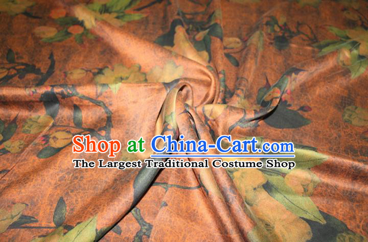Chinese Classical Lily Flowers Pattern Orange Silk Drapery Traditional Cheongsam Gambiered Guangdong Gauze Fabric