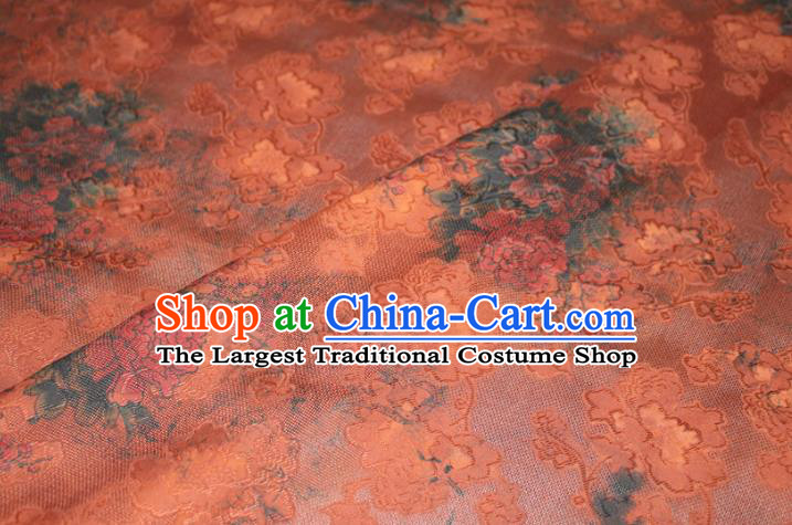 Chinese Classical Peony Pattern Silk Drapery Traditional Red Gambiered Guangdong Gauze Cheongsam Fabric
