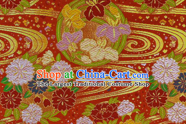 Asian Nishijin Tapestry Satin Traditional Sakura Phoenix Pattern Design Red Brocade Japanese Kimono Cloth Fabric