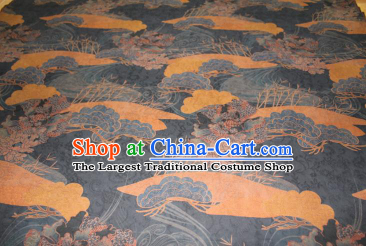 Chinese Cheongsam Navy Satin Fabric Traditional Gambiered Guangdong Gauze Classical Cloud Peony Pattern Silk Drapery