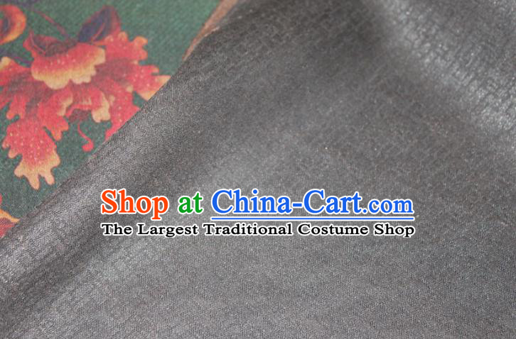 Chinese Cheongsam Deep Green Satin Fabric Traditional Ginger Gambiered Guangdong Gauze Classical Rose Pattern Silk Drapery