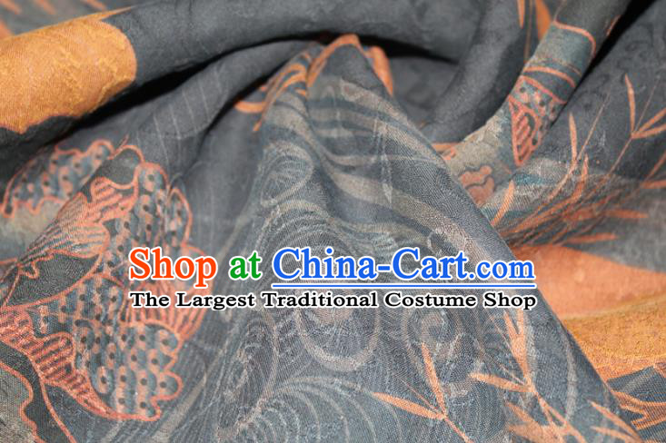 Chinese Cheongsam Navy Satin Fabric Traditional Gambiered Guangdong Gauze Classical Cloud Peony Pattern Silk Drapery