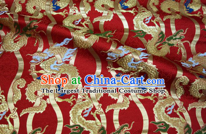 Asian Japanese Nishijin Tapestry Satin Kimono Cloth Fabric Traditional Dragon Pattern Design Red Brocade