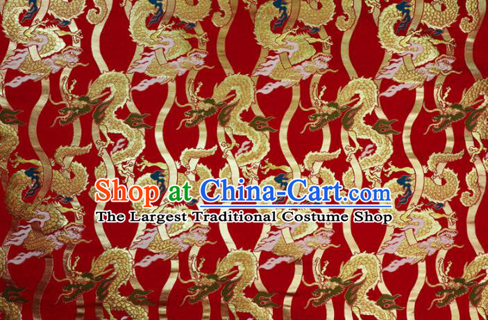 Asian Japanese Nishijin Tapestry Satin Kimono Cloth Fabric Traditional Dragon Pattern Design Red Brocade