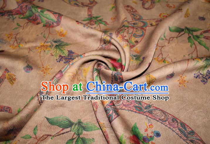 Chinese Traditional Ginger Gambiered Guangdong Gauze Cheongsam Satin Fabric Classical Ribbon Pattern Silk Drapery