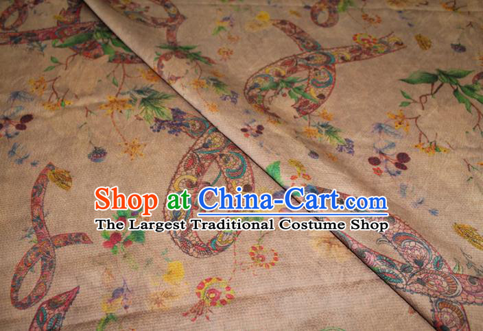 Chinese Traditional Ginger Gambiered Guangdong Gauze Cheongsam Satin Fabric Classical Ribbon Pattern Silk Drapery