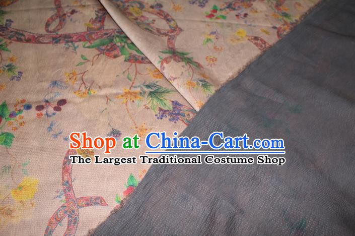 Chinese Traditional Ginger Gambiered Guangdong Gauze Cheongsam Satin Fabric Classical Ribbon Pattern Silk Drapery