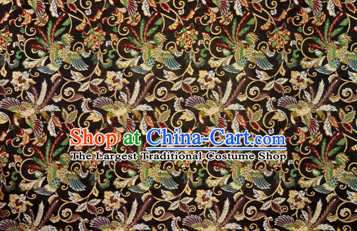 Asian Kimono Cloth Fabric Japanese Nishijin Tapestry Satin Traditional Phoenix Pattern Design Black Brocade