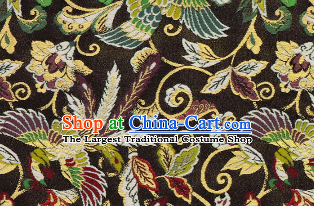 Asian Kimono Cloth Fabric Japanese Nishijin Tapestry Satin Traditional Phoenix Pattern Design Black Brocade