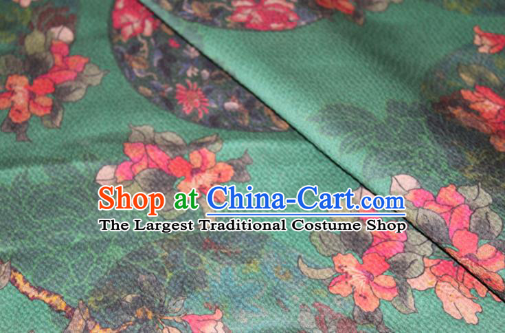 Chinese Traditional Green Gambiered Guangdong Gauze Cheongsam Satin Fabric Classical Rose Flowers Pattern Silk Drapery