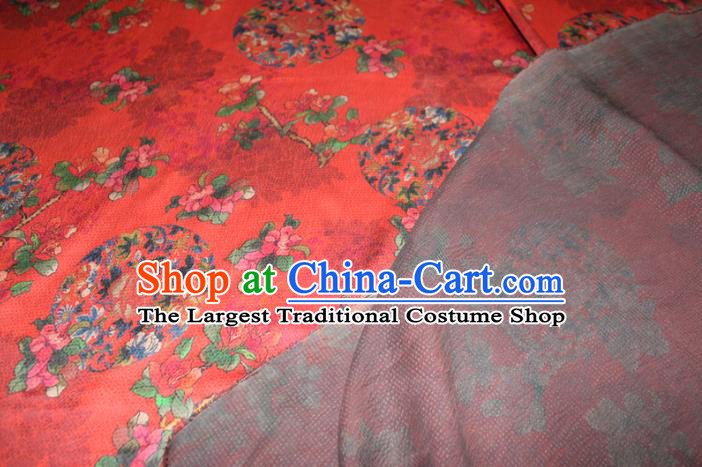 Chinese Traditional Red Gambiered Guangdong Gauze Cheongsam Satin Fabric Classical Flowers Pattern Silk Drapery