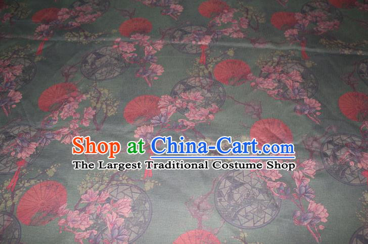 Chinese Cheongsam Green Satin Fabric Traditional Gambiered Guangdong Gauze Classical Mangnolia Pattern Silk Drapery