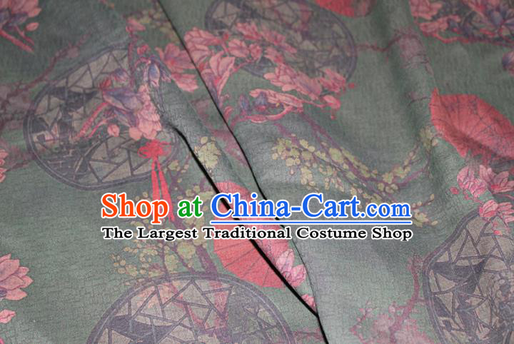 Chinese Cheongsam Green Satin Fabric Traditional Gambiered Guangdong Gauze Classical Mangnolia Pattern Silk Drapery