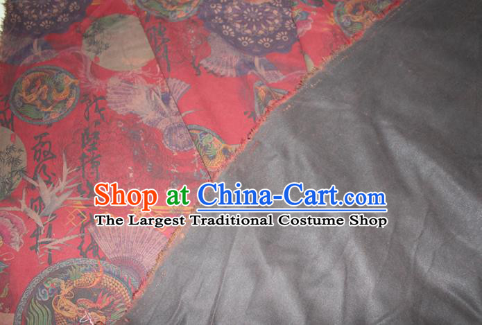 Chinese Cheongsam Red Satin Fabric Traditional Gambiered Guangdong Gauze Classical Bamboo Dragon Pattern Silk Drapery