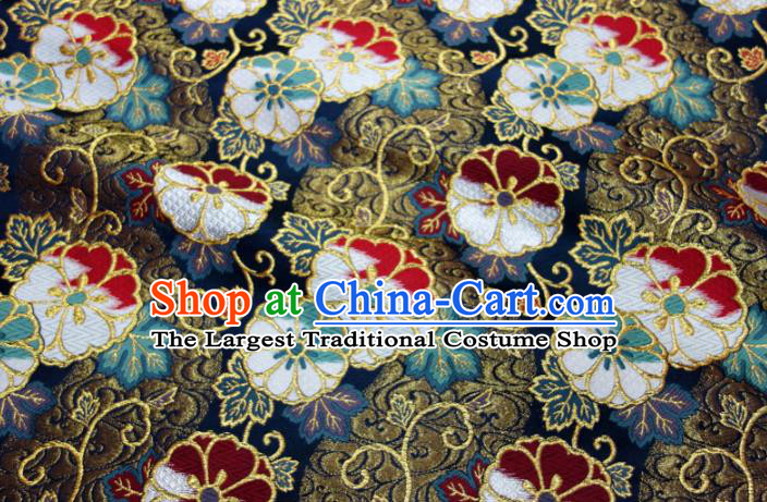 Asian Traditional Sakura Pattern Design Brocade Kimono Cloth Fabric Japanese Navy Nishijin Tapestry Satin