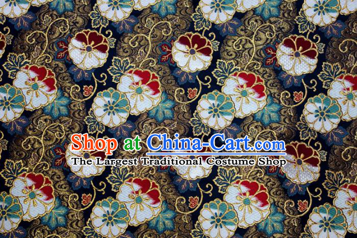 Asian Traditional Sakura Pattern Design Brocade Kimono Cloth Fabric Japanese Navy Nishijin Tapestry Satin